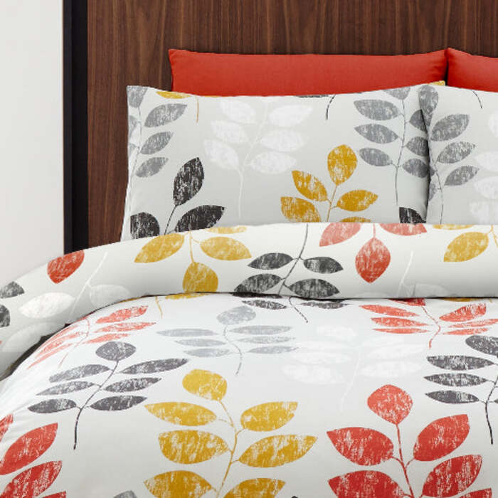 Polycotton Grey Leaf - Extra Large Single Duvet Cover Set