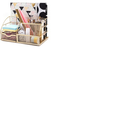 EXERZ Desk Organiser with 7 Compartments -Mesh Desk Tidy Caddy - Golden