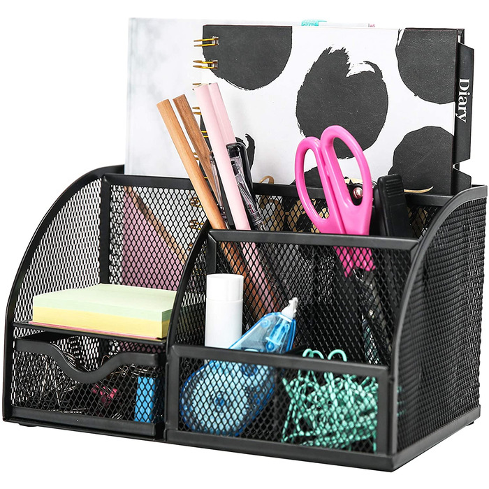 EXERZ Desk Organiser with 7 Compartments -Mesh Desk Tidy Caddy - Black