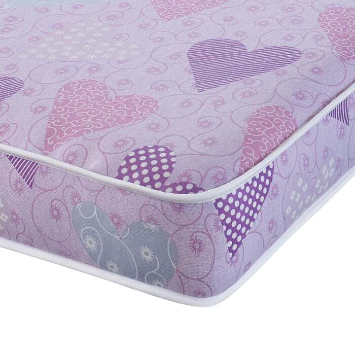 Starlight Beds™ | Children's Pink Hearts Foam Free Comfort Mattress - 2ft6 by 5ft9 Shorty Mattress (75cm by 175cm)