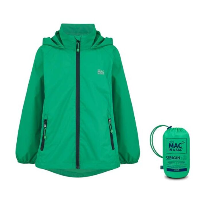Mac in a Sac Origin Mini Kids Packable Waterproof Jacket-Pea Green 8-10 years