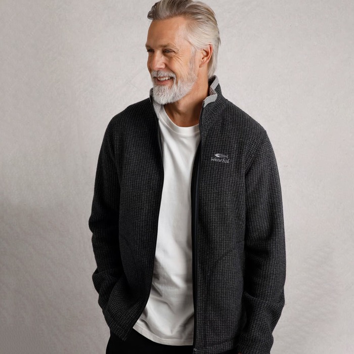 Weird Fish Men's Shires Eco Full Zip Grid Fleece Washed Black S