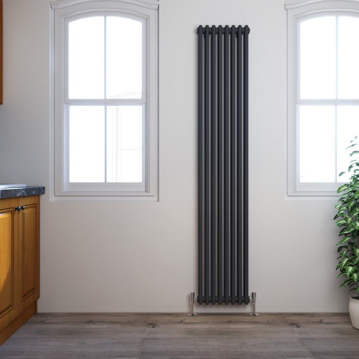ELEGANT Traditional 1800x380mm Anthracite 2 Column Victorian Grey Vertical Radiator