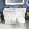 ELEGANT 1100mm Left Hand High Gloss White Vanity Unit & Back to Wall Toilet Unit with Ceramic Toilet & Basin