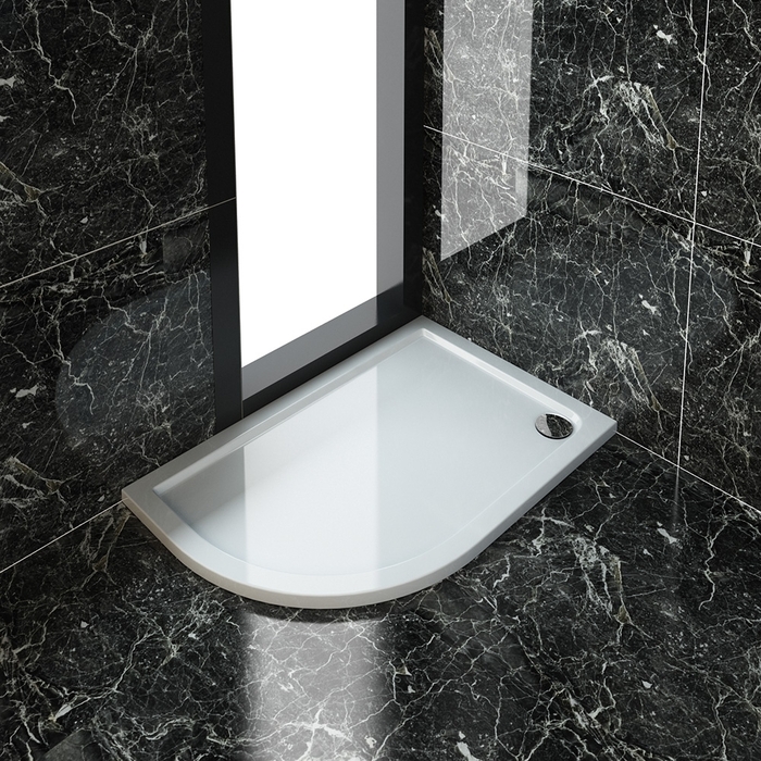 ELEGANT 1200X800mm Left Handed Ultra-Slim Offset Quadrant Shower Tray + 90mm Waste