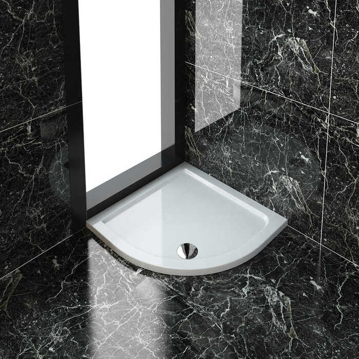 ELEGANT 800x800mm Ultra - Slim Stone Resin Quadrant Shower Tray + 90mm Waste