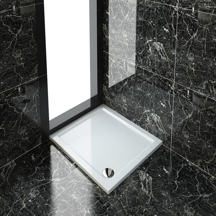 ELEGANT 900x800mm Ultra-Slim Stone Resin Rectangle Shower Tray + 90mm Waste