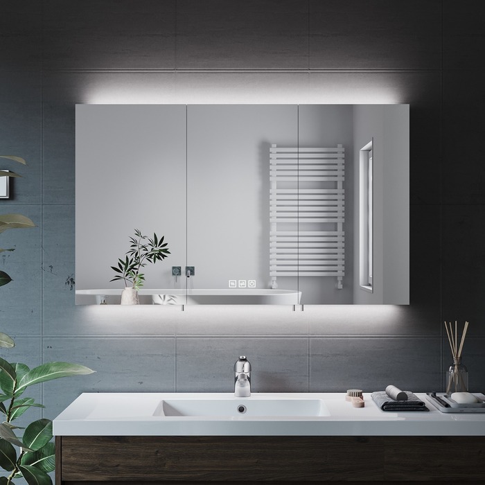 ELEGANT 1000 x 600mm Bathroom Mirror Cabinet with Shaver Socket & Demister Pad