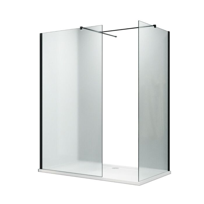 ELEGANT 1500X800mm Frosted Black Fittings Glass Easy Clean Walk-In Shower Enclosure (Inc Shower Panels + Stone Resin Tray + Waste)