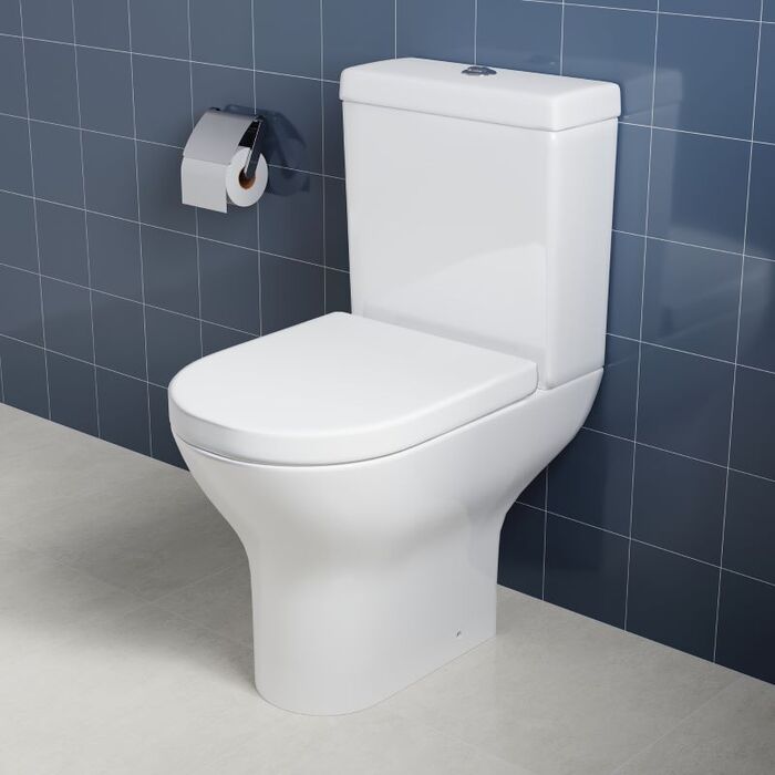 ELEGANT Modern Rimless Close Coupled Toilet + Soft Closing Seat