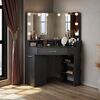 ELEGANT Corner Curved Dressing Table with 3-Angle LED Mirror & Hollywood Lights