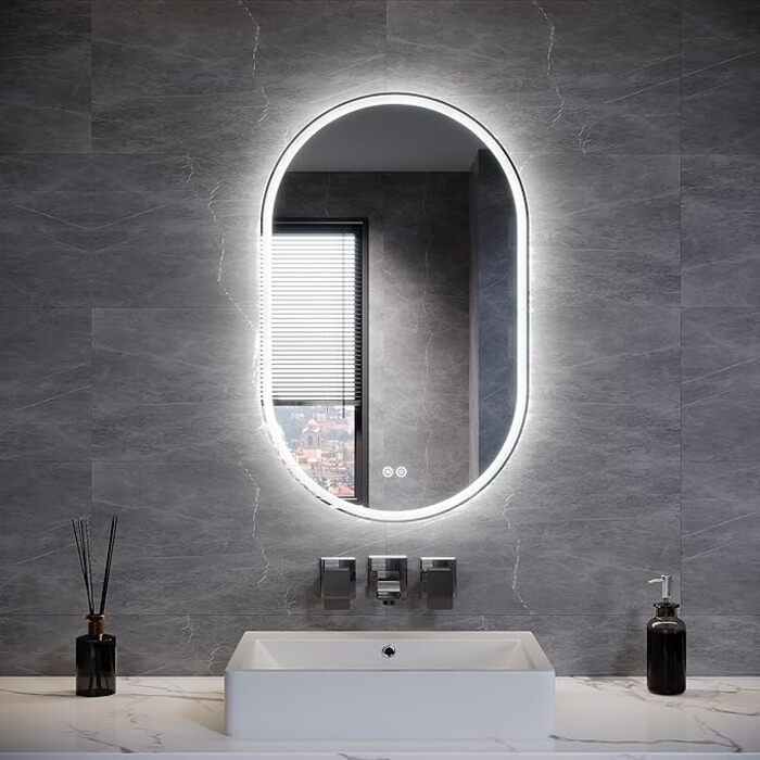 ELEGANT 800 x 500mm Oval LED Bathroom Mirror with Anti-Fog, Touch Sensor & Shaver Socket
