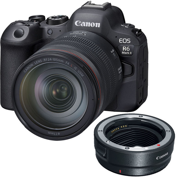 Canon EOS R6 Mark II Mirrorless Camera with RF 24-105mm f/4L IS Lens with EF-EOS R mount adapter