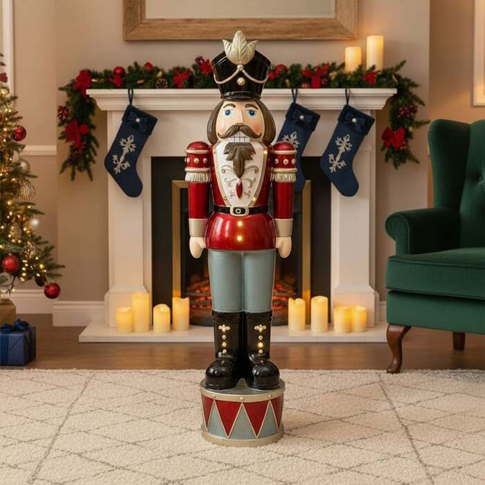 4. 5ft Large Traditional Christmas Nutcracker Soldier - Blue, Red and Black with LED Lights