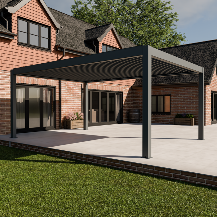 Bracken Outdoors Meridian 6m x 4m Grey Motorised Aluminium Garden Pergola with LED Lights, Mid March 2026