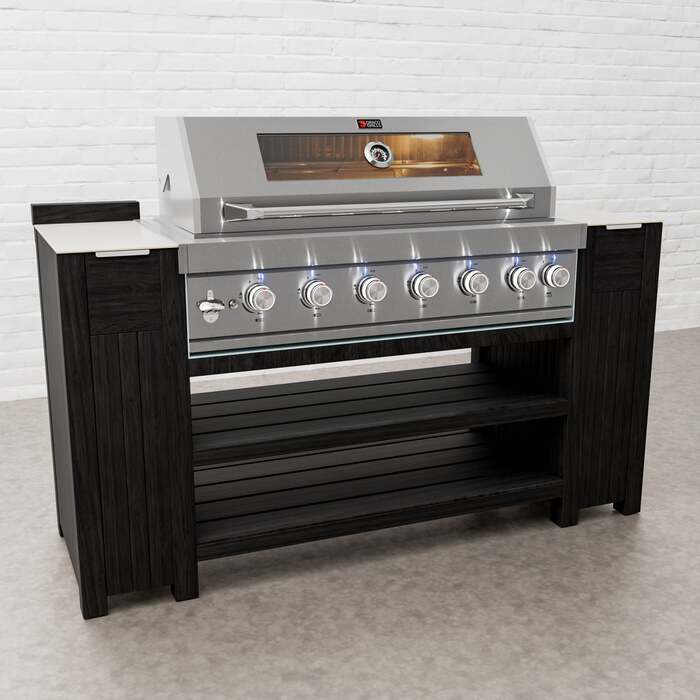 Draco Grills Teak Carbon Line 6 Burner Stainless Steel BBQ Cabinet with Ceramic Top