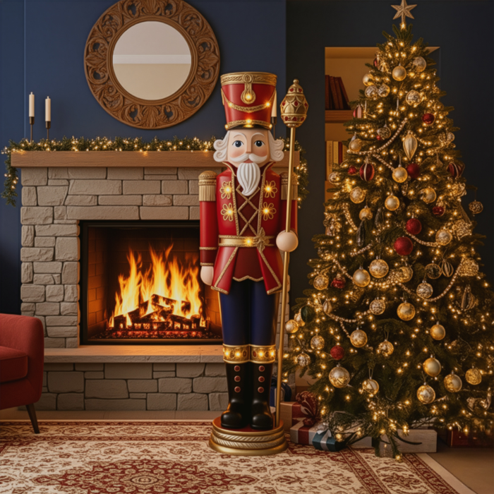 6ft Traditional Christmas Giant Nutcracker Matt Red with Warm White LED Lights