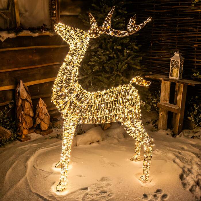Pre-Lit Christmas Gold Laser Lit Deer 120cm with 960 Warm White LED Micro-Lights