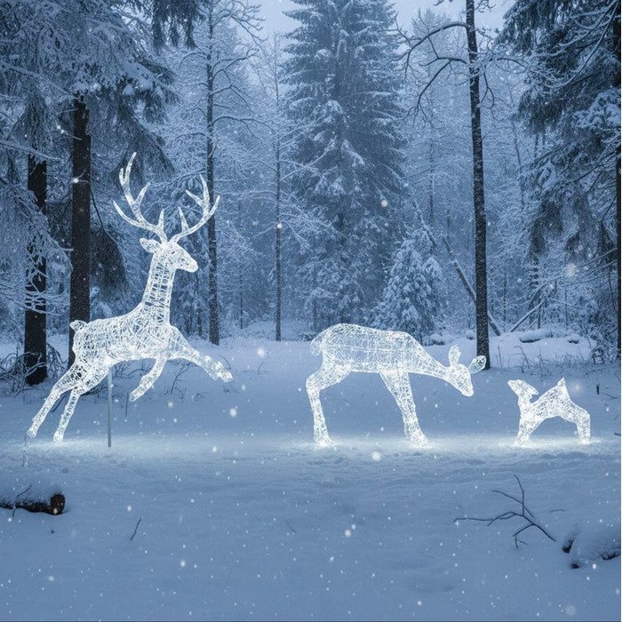 Outdoor Light Up Acrylic Christmas Reindeer Flying Stag Mother and Baby