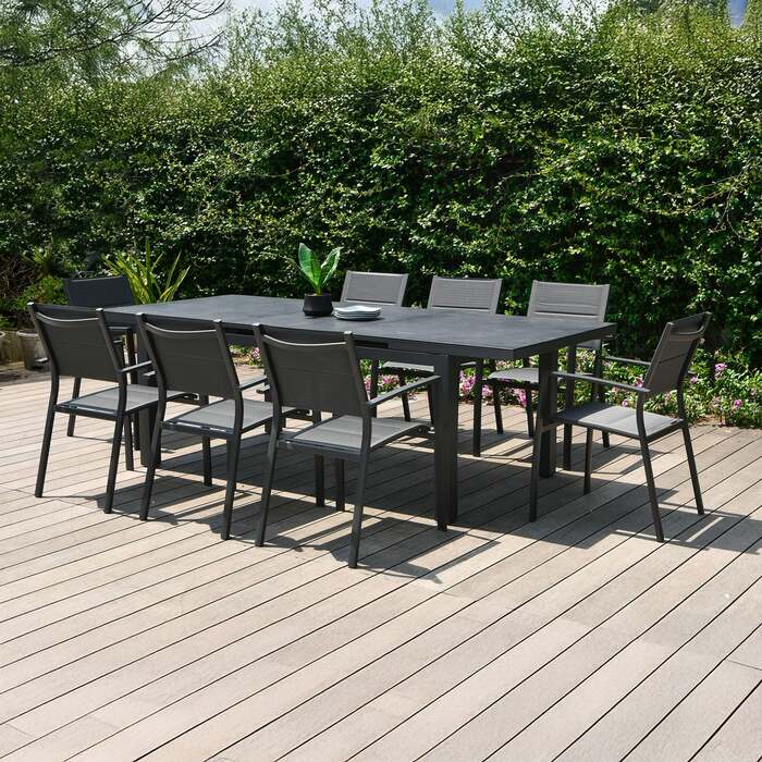 Bracken Outdoors Maldives 8 Seat Rectangular Aluminium and Textilene Extending Garden Furniture Dining Set, Late February 2026