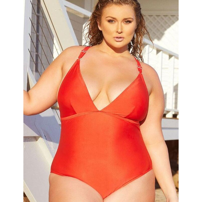Playful Promises Hunter McGrady Red Lace Detail Swimsuit