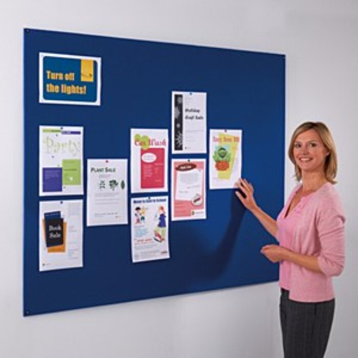 Frameless Felt Covered Noticeboard 1200 x 1200mm Blue
