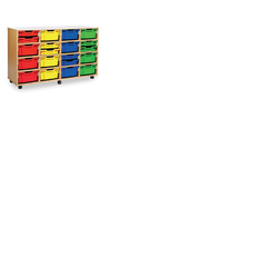 16 Deep Tray Storage Unit Beech Finish All Red Trays