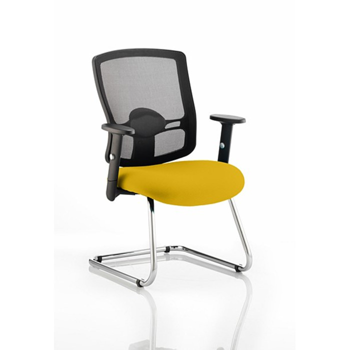 Portland Cantilever Visitor Chair Senna Yelllow fabric seat