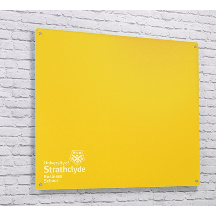 Magnetic Glass Board with your Logo 900 x 600mm Yellow