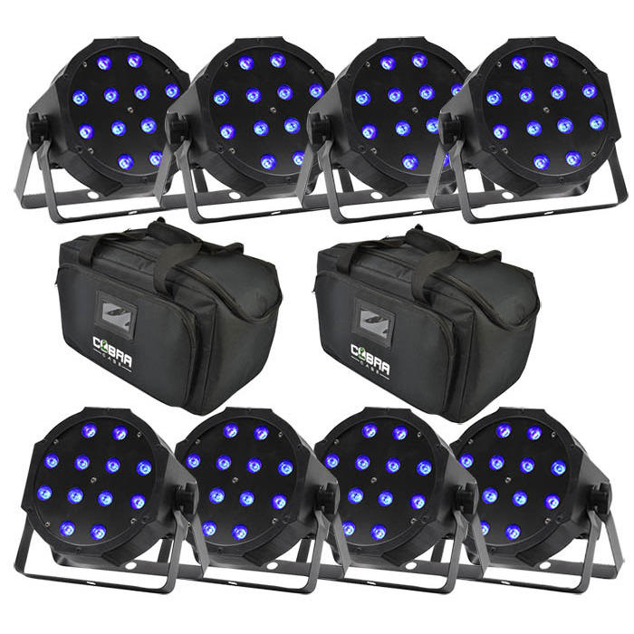 8 x Maxipar RGB LED Par Cans with Bags & Cables
