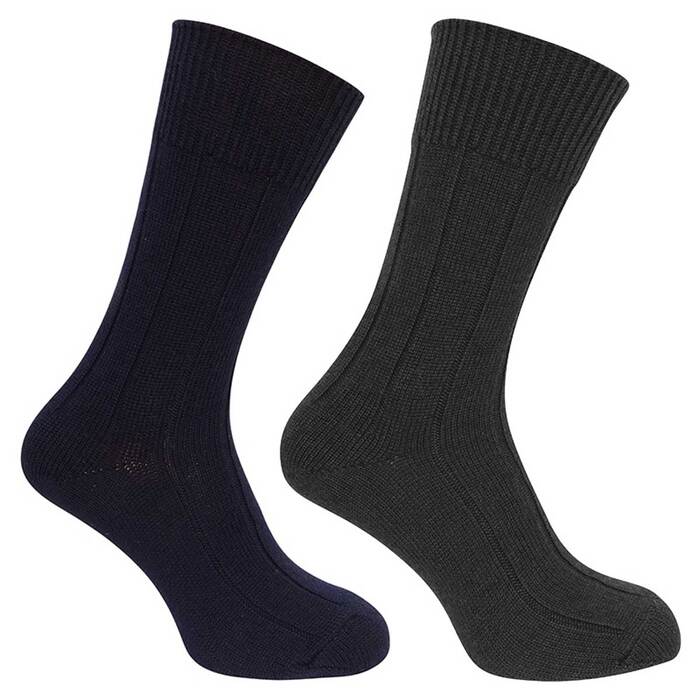 Hoggs of Fife Brogue Merino Country Socks Twin Pack-Navy/Grey-7-10