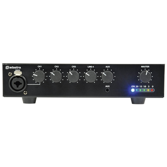 5 Channel Mixer-Amp with Mic and Line Inputs 90 Watts 100v Line or 8 ohm Output