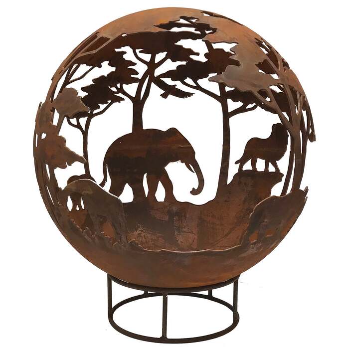 Garden Fire Ball 70cm Safari Design with Rust Finish