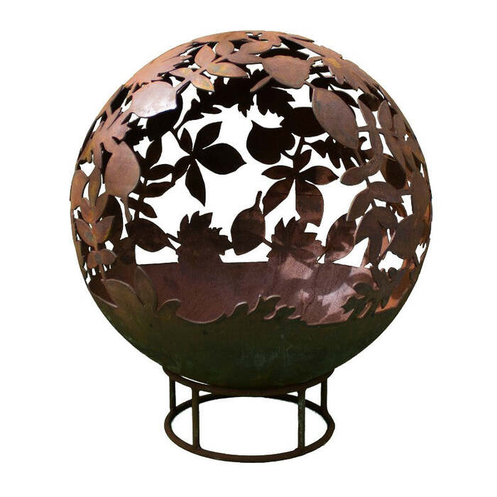 Garden Fire Ball 90cm Leaf Design with Rust Finish
