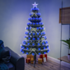 White Tipped Green Fibre Optic Christmas Tree 2ft to 7ft with Blue LED Lights and White Bows, 2ft