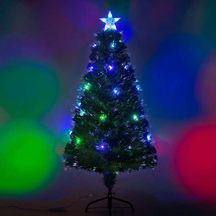 Green Fibre Optic Christmas Tree 2ft to 7ft with Multi Coloured LED Lights, 3ft / 90cm