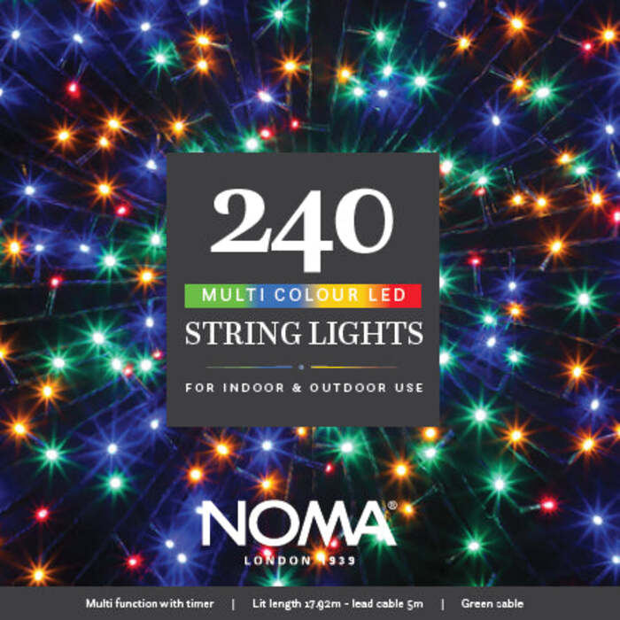 Noma Christmas 120, 240, 360, 480, 720, 1000 Multifunction Lights with Green Cable- Multicolour, 240 Bulbs
