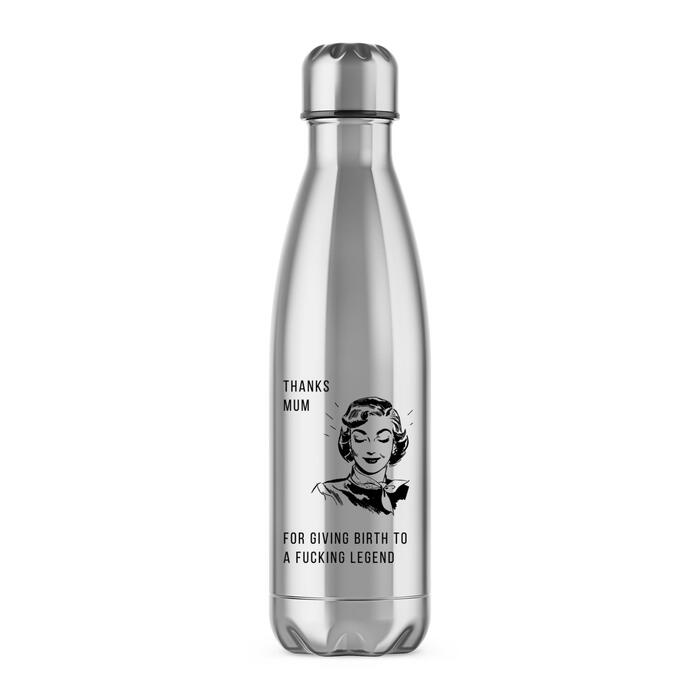 Thanks Mum Water Bottle - Silver, One