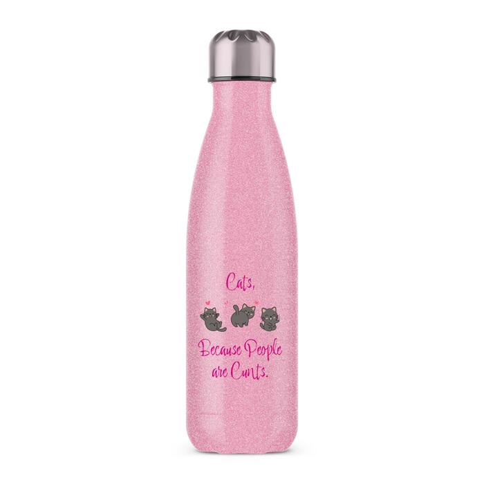 Cats, Because People Are Cunts Water Bottle - Pink Glitter, One