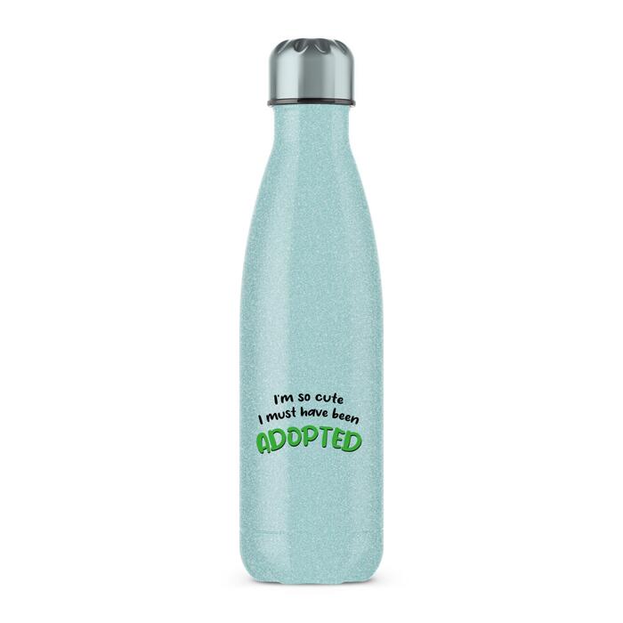 So Cute I'm Adopted Water Bottle - Blue Glitter, One