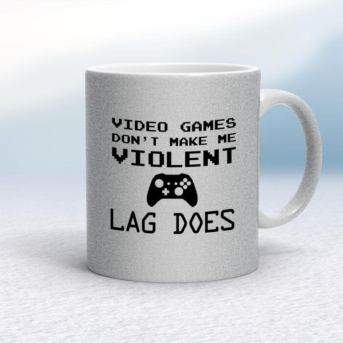 Video Games Don't Make Me Violent Mug - Silver Glitter/White, 10oz