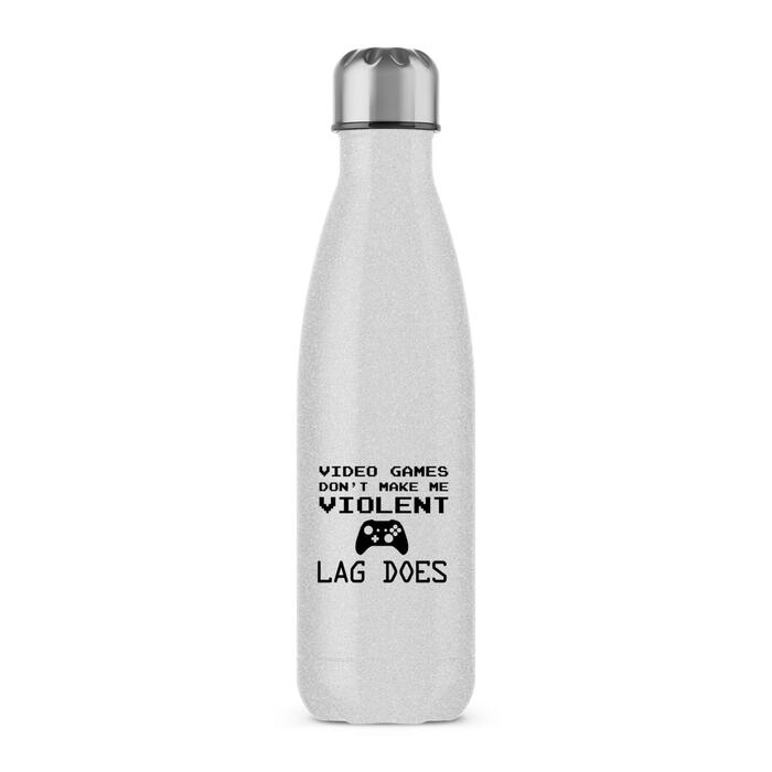 Video Games Don't Make Me Violent Water Bottle - Silver Glitter, One