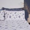 Polycotton Blue & White Leaf Reversible