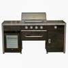 Draco Grills Black 4 Burner Gas Barbecue Outdoor Kitchen Island with Fridge and Side Burner