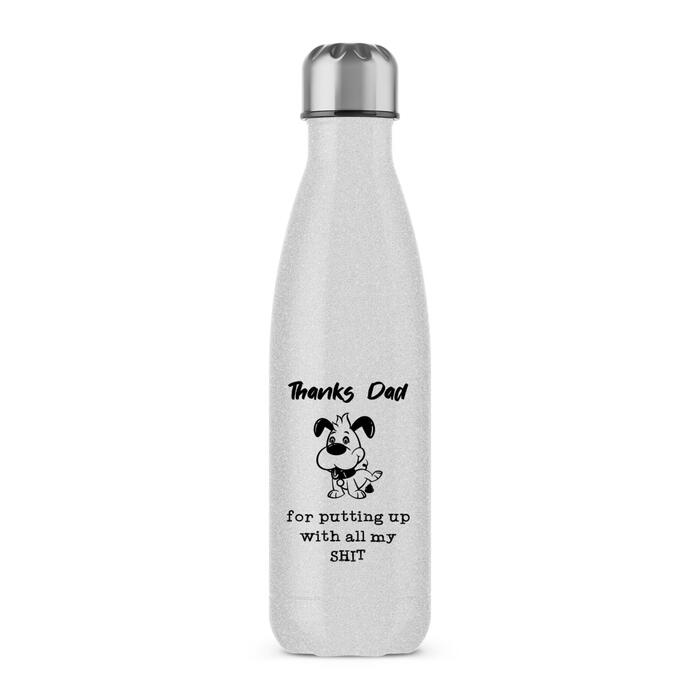Thanks Dad - All My Shit Water Bottle - Silver Glitter, One