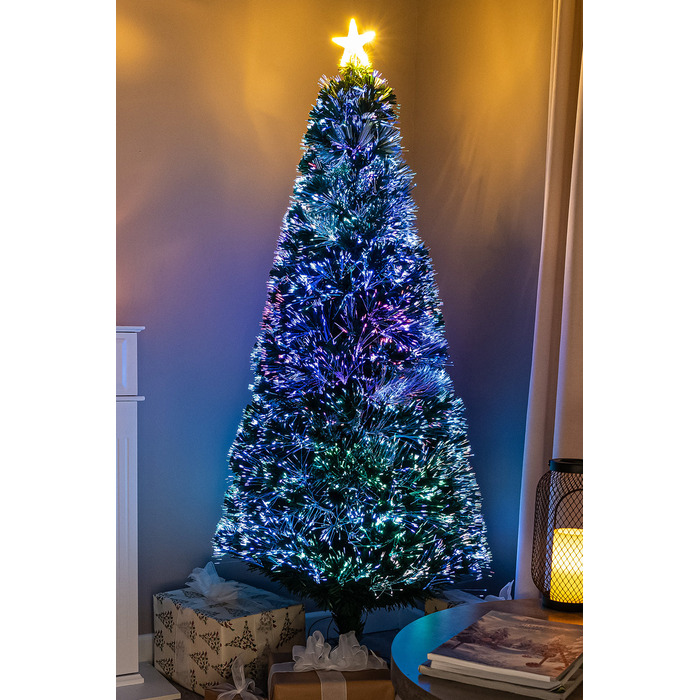 2ft - 7ft Green Fibre Optic Christmas Tree with Multi Coloured Fibre Optic Lights, 6ft/1. 8m