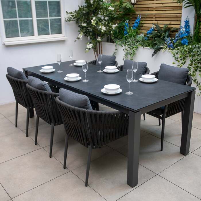 Bracken Outdoors Maldives Rope 6 Seat Rectangular Aluminium Garden Furniture Dining Set, Late February 2026