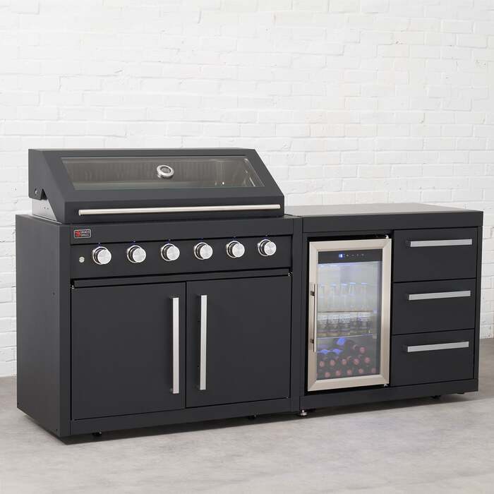Draco Grills Fusion 6 Burner Black Outdoor Kitchen with Modular Single Fridge, End of January 2026