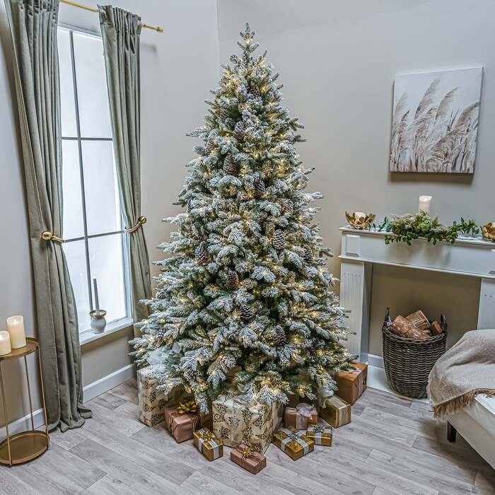 Kensington Fir Artificial Pre-Lit Frosted PE Christmas Tree 6. 5FT, 7. 5FT, 7. 5ft (2. 3m)