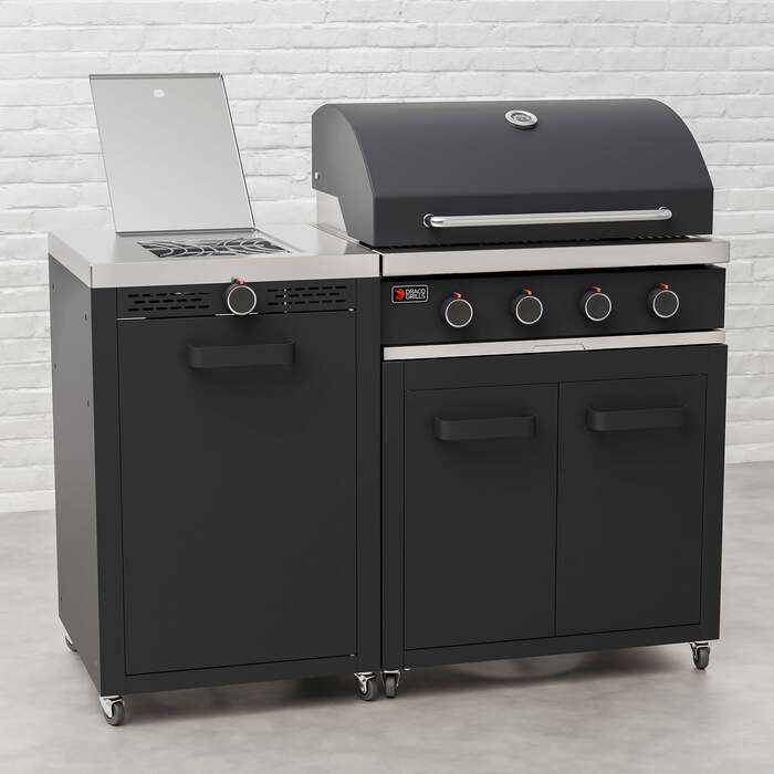 Draco Grills Titan 4 Burner Black Outdoor Kitchen Gas Barbecue with Side Burner Cabinet, Mid February 2026